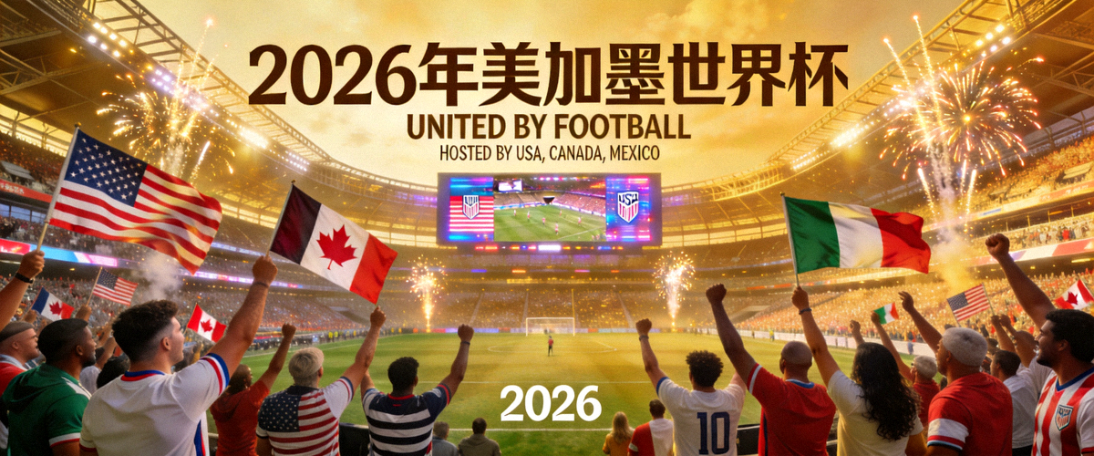 2026年美加墨世界杯概念宣传图 - 众多球迷在现代化体育场内欢呼庆祝